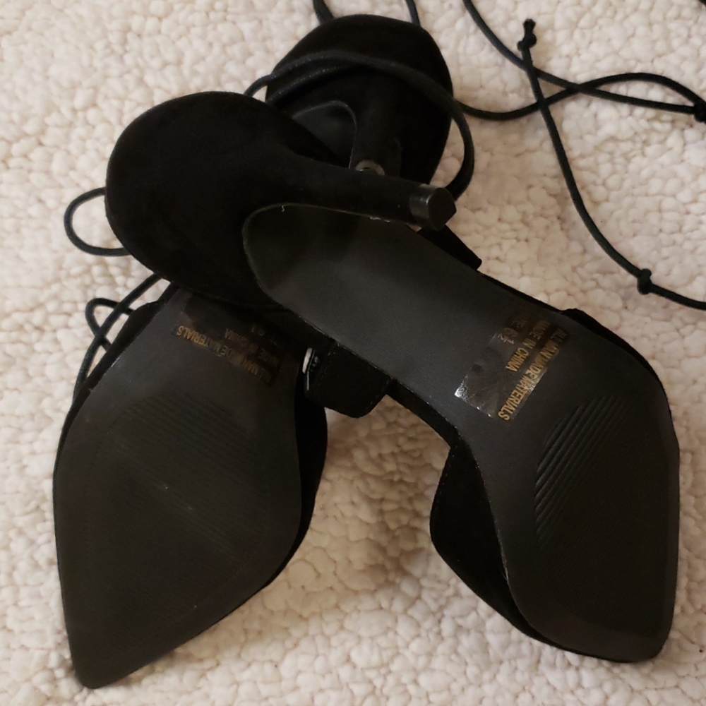 Black Suede Strappy Heels - Picture 2 of 5